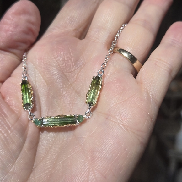 Turmulene & Onyx sterling & gold necklace 20" adjustable - Picture 8 of 8